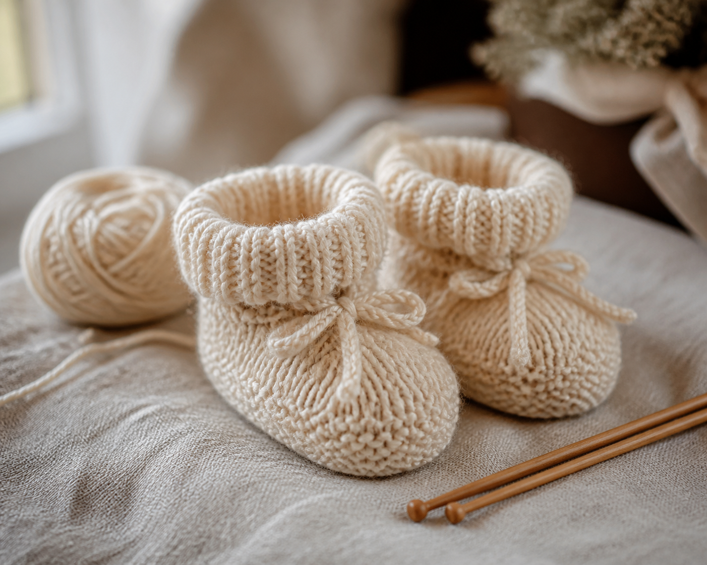 Un chausson bébé en tricot facile commence par une forme simple