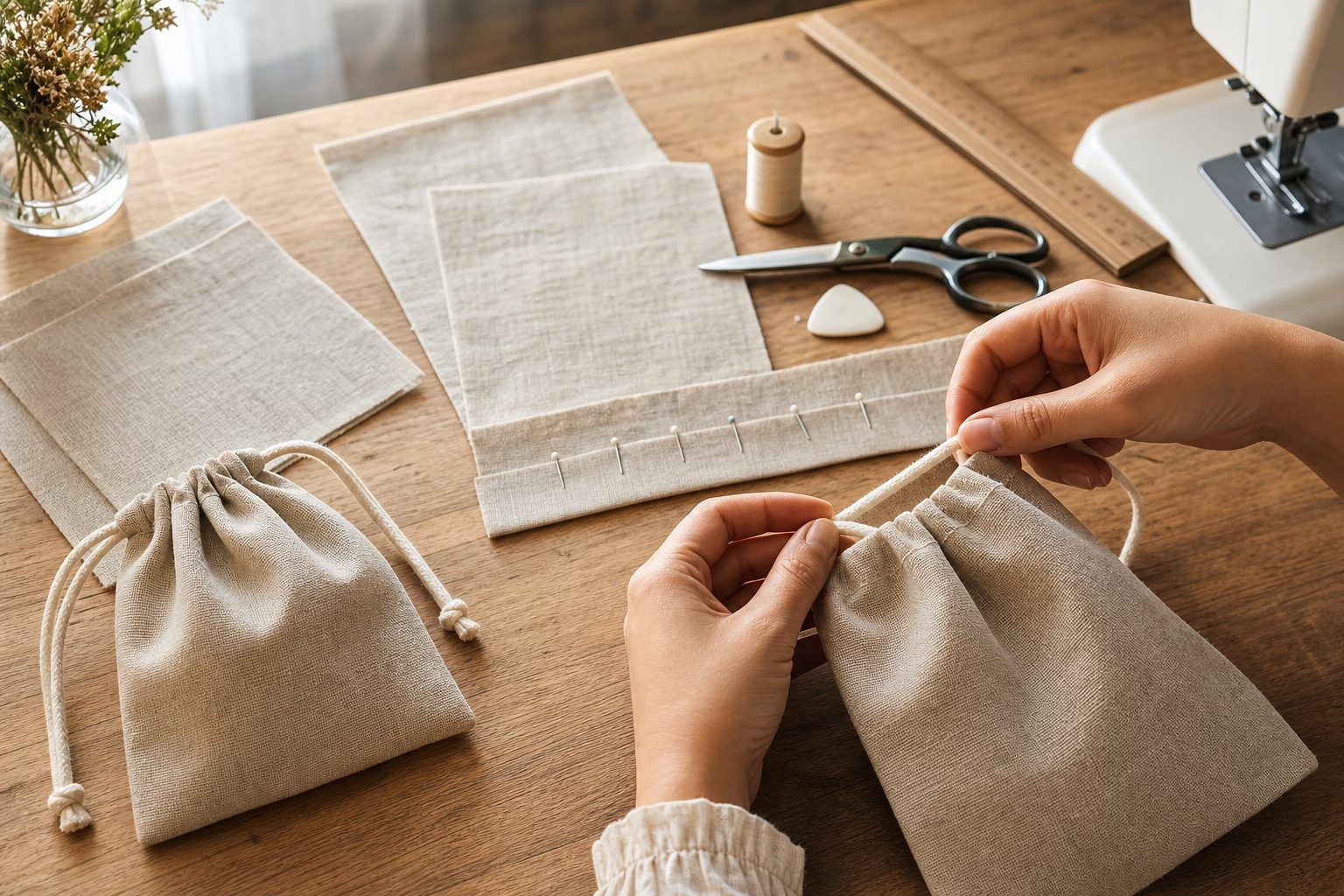 Tuto couture : coudre un pochon à cordon étape par étape