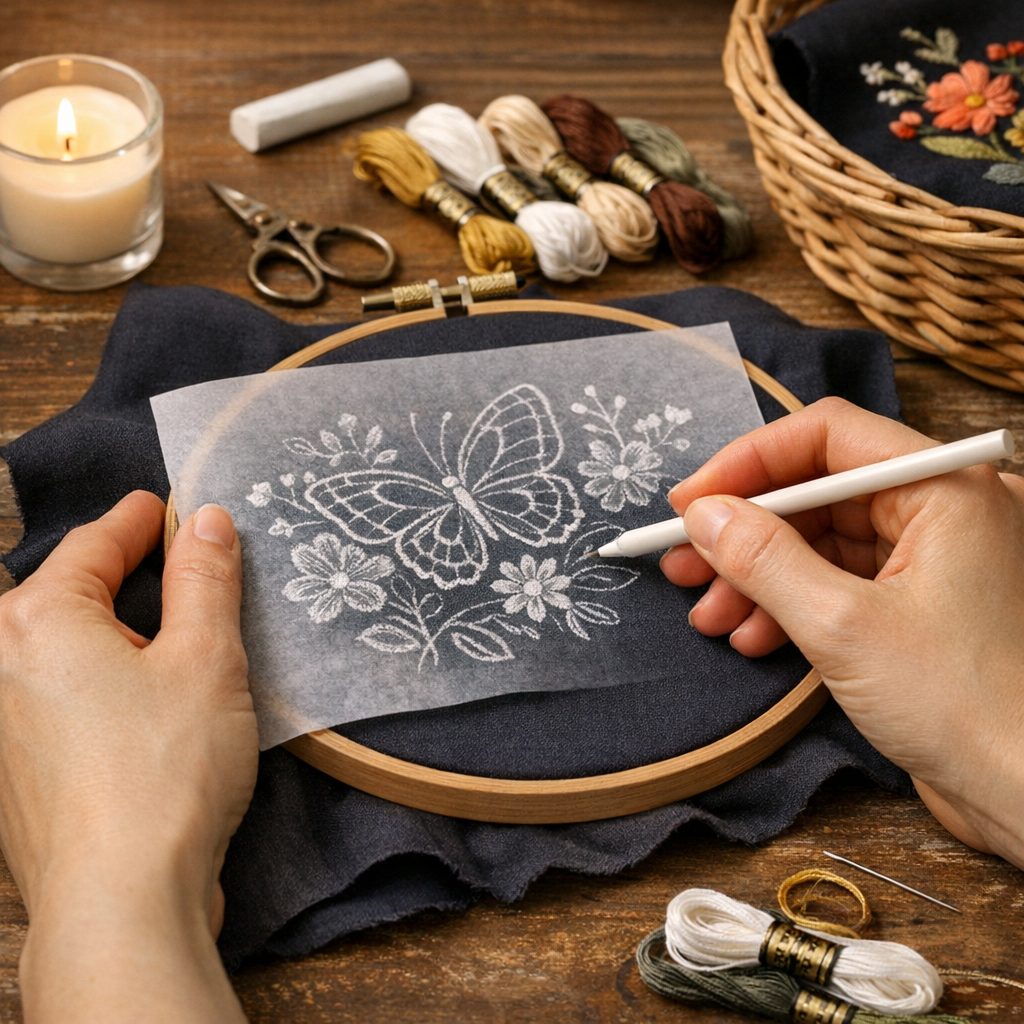 Comment transférer un motif de broderie sur un tissu foncé ?